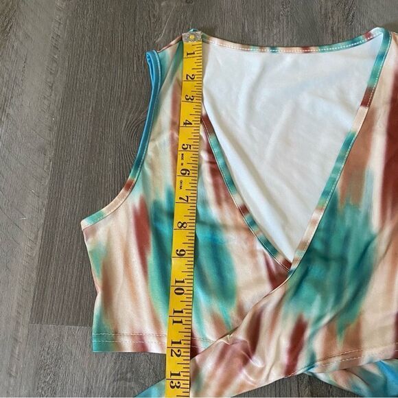 SHEIN Wrap Top Small Adjustable Aqua Teal Festival Party Crop - Picture 7 of 9
